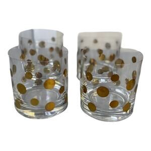 Fitz And Floyd Cocktail Collection 4 Double Old Fashion Gold Dot Glasses